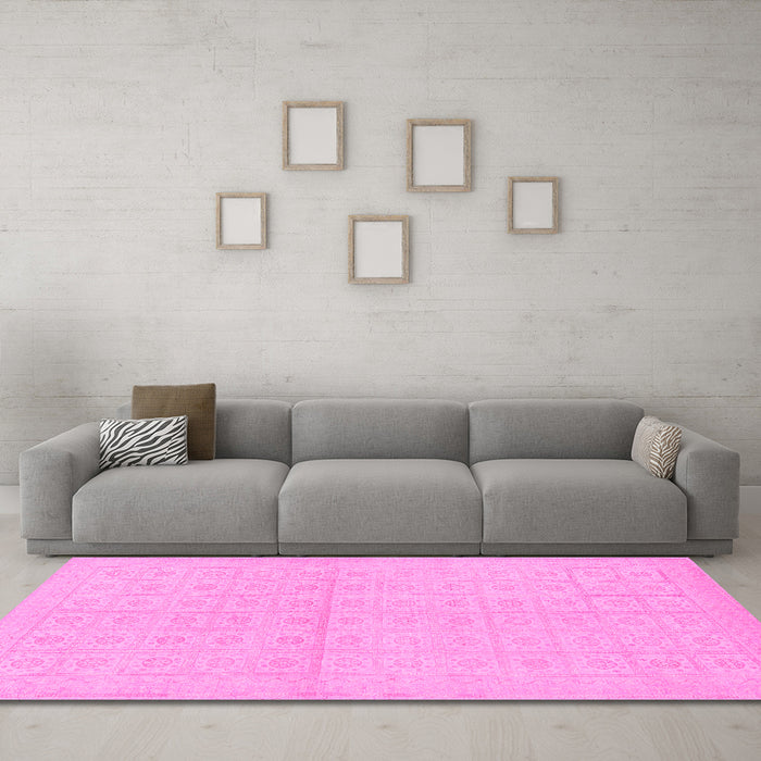 Machine Washable Oriental Pink Modern Rug in a Living Room, wshabs295pnk