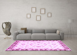 Machine Washable Oriental Purple Traditional Area Rugs in a Living Room, wshabs2960pur