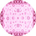 Round Machine Washable Oriental Pink Traditional Rug, wshabs2960pnk