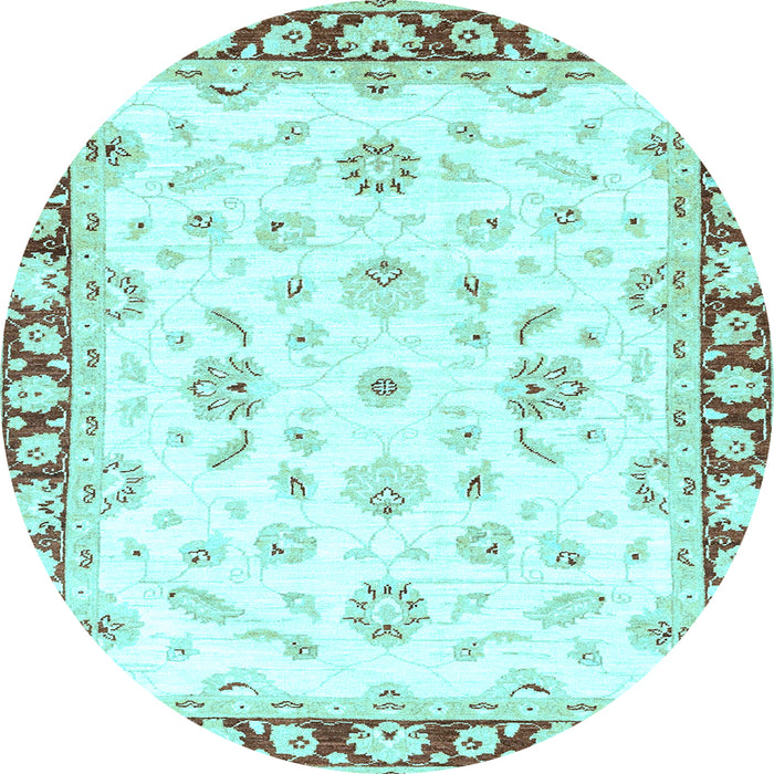 Round Machine Washable Oriental Light Blue Traditional Rug, wshabs2960lblu