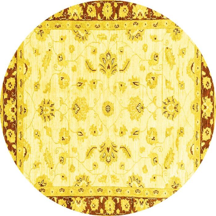 Round Machine Washable Oriental Yellow Traditional Rug, wshabs2960yw