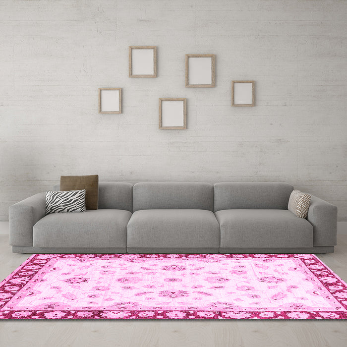 Machine Washable Oriental Pink Traditional Rug in a Living Room, wshabs2960pnk