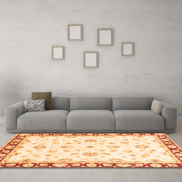 Machine Washable Oriental Orange Traditional Area Rugs in a Living Room, wshabs2960org
