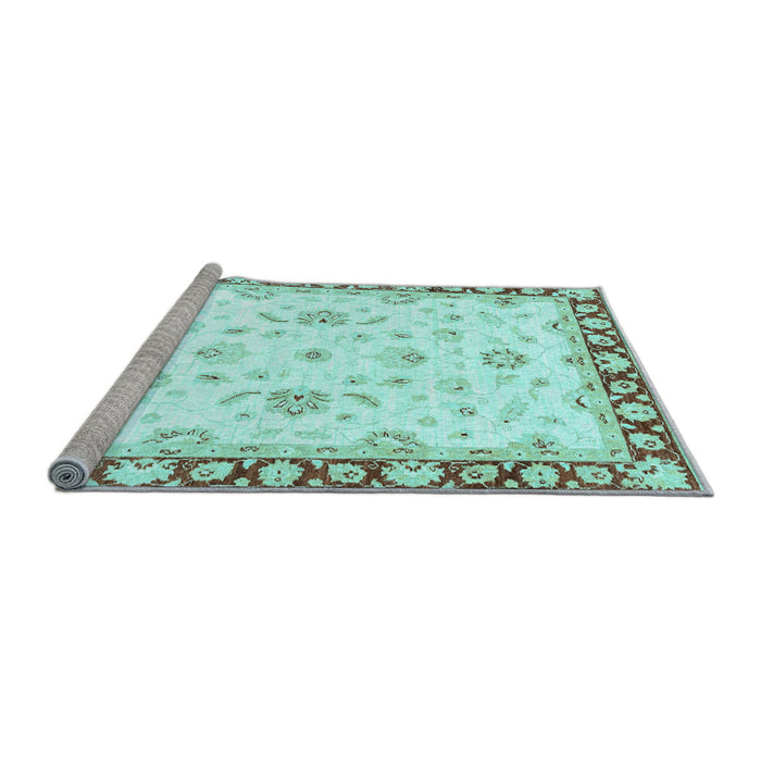 Sideview of Machine Washable Oriental Light Blue Traditional Rug, wshabs2960lblu