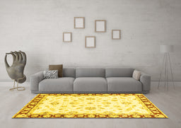 Machine Washable Oriental Yellow Traditional Rug in a Living Room, wshabs2960yw