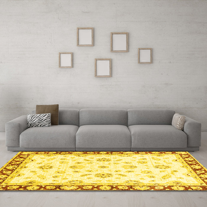 Machine Washable Oriental Yellow Traditional Rug in a Living Room, wshabs2960yw