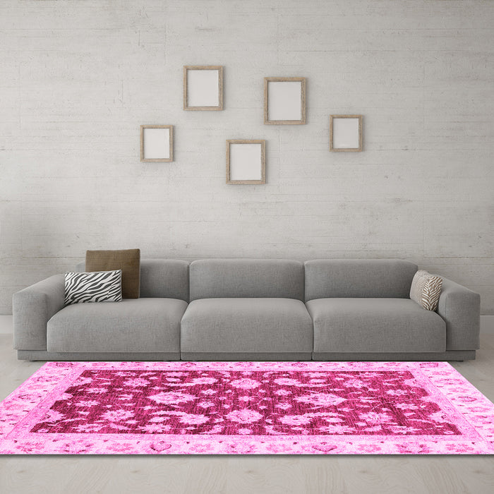 Machine Washable Oriental Pink Traditional Rug in a Living Room, wshabs2961pnk
