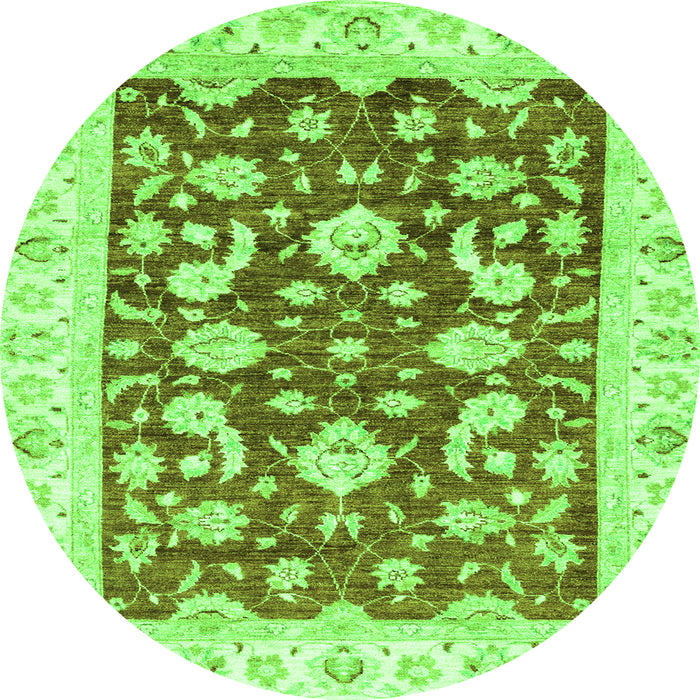 Round Machine Washable Oriental Green Traditional Area Rugs, wshabs2961grn