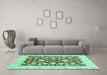 Machine Washable Oriental Turquoise Traditional Area Rugs in a Living Room,, wshabs2961turq