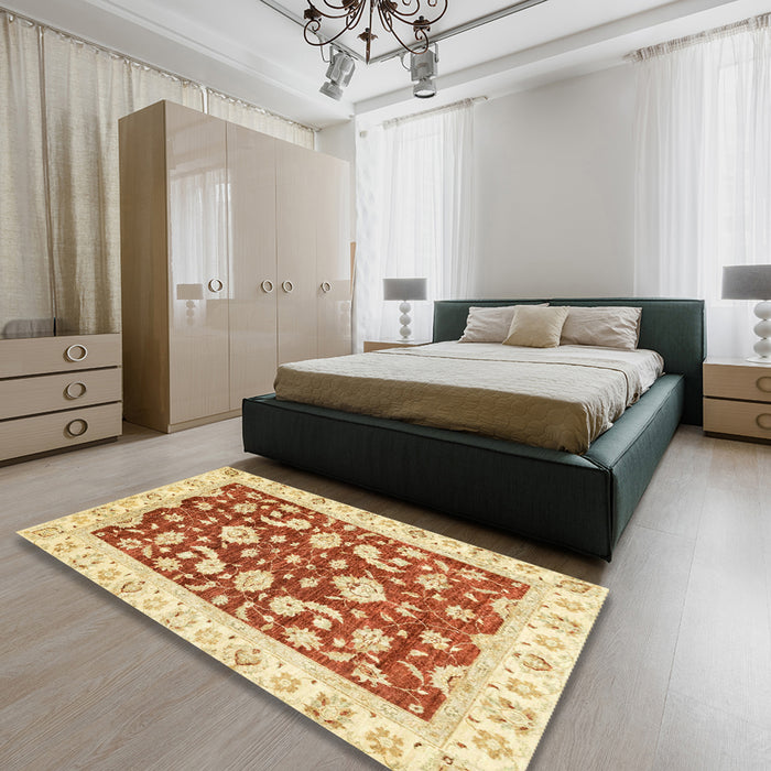 Machine Washable Abstract Orange Red Rug in a Bedroom, wshabs2961