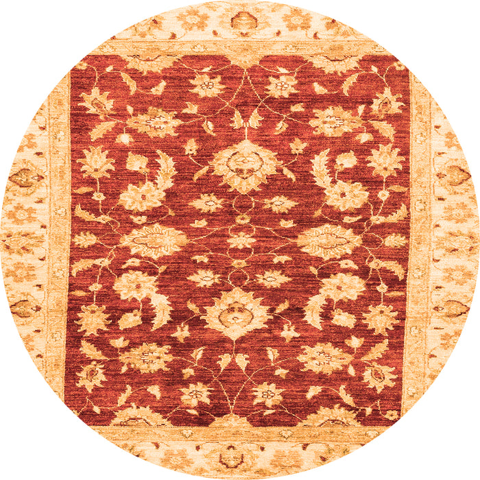 Round Machine Washable Oriental Orange Traditional Area Rugs, wshabs2961org