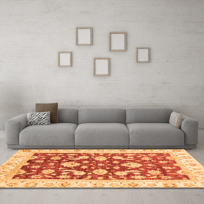 Machine Washable Oriental Orange Traditional Area Rugs in a Living Room, wshabs2961org