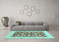 Machine Washable Oriental Light Blue Traditional Rug, wshabs2961lblu