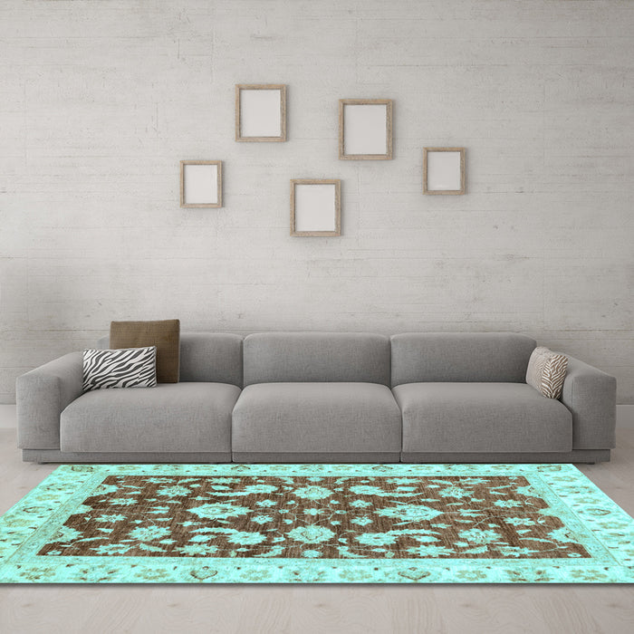 Machine Washable Oriental Light Blue Traditional Rug in a Living Room, wshabs2961lblu