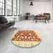 Round Machine Washable Abstract Orange Red Rug in a Office, wshabs2961