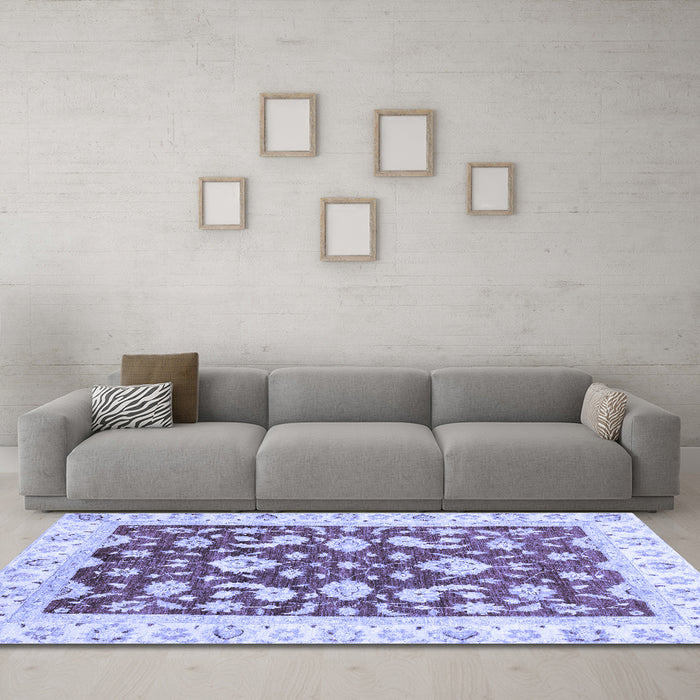 Machine Washable Oriental Blue Traditional Rug in a Living Room, wshabs2961blu
