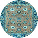 Round Oriental Light Blue Traditional Rug, abs2962lblu