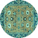 Round Oriental Turquoise Traditional Rug, abs2962turq