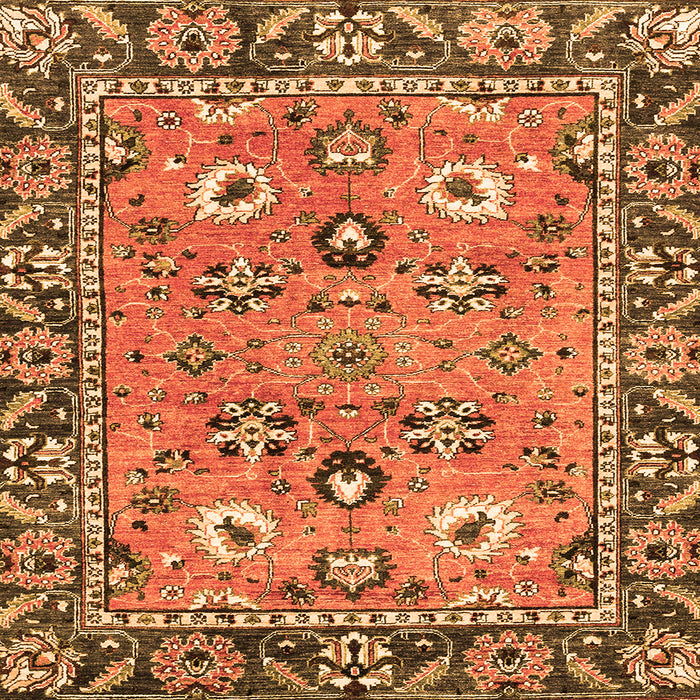 Square Machine Washable Oriental Orange Traditional Area Rugs, wshabs2962org