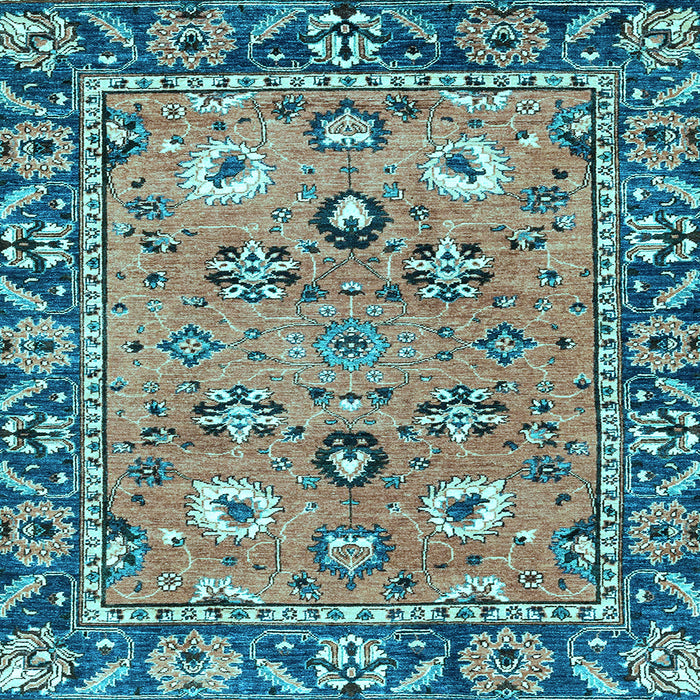 Square Machine Washable Oriental Light Blue Traditional Rug, wshabs2962lblu