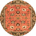 Round Machine Washable Oriental Orange Traditional Area Rugs, wshabs2962org