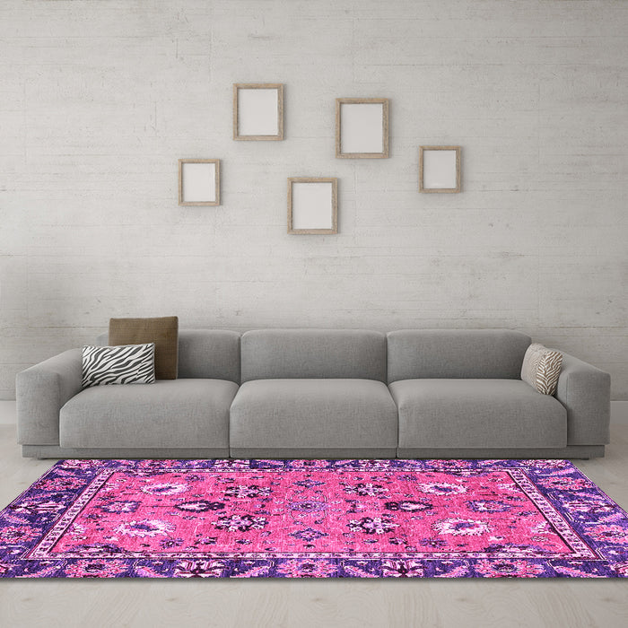 Machine Washable Oriental Pink Traditional Rug in a Living Room, wshabs2962pnk