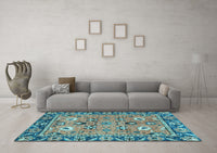 Machine Washable Oriental Light Blue Traditional Rug, wshabs2962lblu