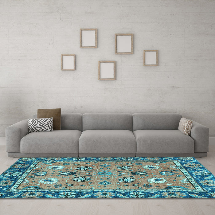 Machine Washable Oriental Light Blue Traditional Rug in a Living Room, wshabs2962lblu