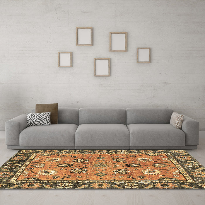 Machine Washable Oriental Brown Traditional Rug in a Living Room,, wshabs2962brn