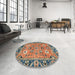 Round Abstract Camel Brown Oriental Rug in a Office, abs2962