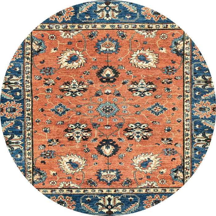 Round Abstract Camel Brown Oriental Rug, abs2962