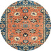 Round Abstract Camel Brown Oriental Rug, abs2962