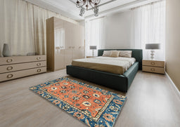 Abstract Camel Brown Oriental Rug in a Bedroom, abs2962