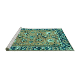 Sideview of Machine Washable Oriental Turquoise Traditional Area Rugs, wshabs2962turq