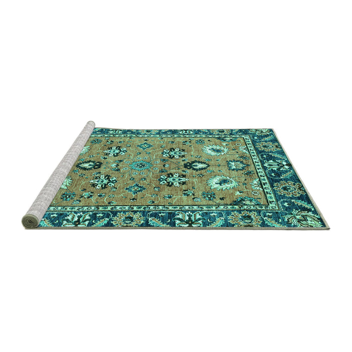 Sideview of Machine Washable Oriental Turquoise Traditional Area Rugs, wshabs2962turq