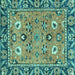 Square Machine Washable Oriental Turquoise Traditional Area Rugs, wshabs2962turq