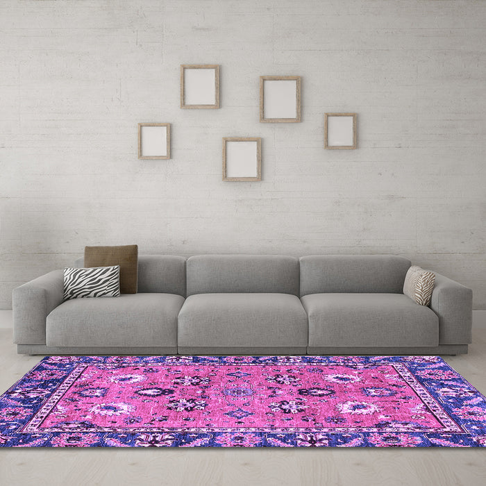 Machine Washable Oriental Purple Traditional Area Rugs in a Living Room, wshabs2962pur