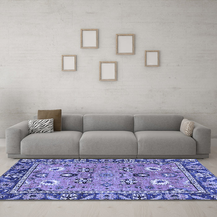Machine Washable Oriental Blue Traditional Rug in a Living Room, wshabs2962blu