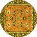 Round Machine Washable Oriental Yellow Traditional Rug, wshabs2962yw