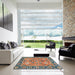 Square Abstract Camel Brown Oriental Rug in a Living Room, abs2962