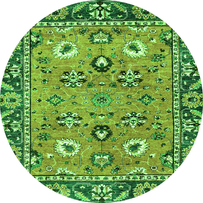 Round Machine Washable Oriental Green Traditional Area Rugs, wshabs2962grn