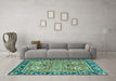 Machine Washable Oriental Turquoise Traditional Area Rugs in a Living Room,, wshabs2962turq