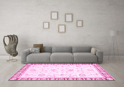 Machine Washable Oriental Pink Traditional Rug in a Living Room, wshabs2963pnk