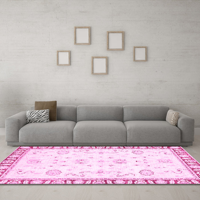 Machine Washable Oriental Pink Traditional Rug in a Living Room, wshabs2963pnk