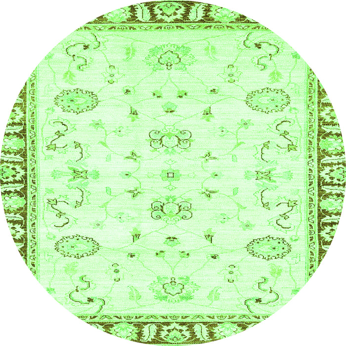 Round Machine Washable Oriental Green Traditional Area Rugs, wshabs2963grn