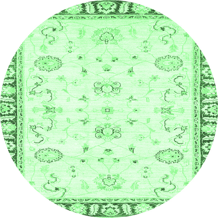 Round Machine Washable Oriental Emerald Green Traditional Area Rugs, wshabs2963emgrn