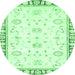 Round Machine Washable Oriental Emerald Green Traditional Area Rugs, wshabs2963emgrn