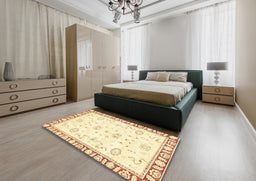 Abstract Pastel Yellow Oriental Rug in a Bedroom, abs2963