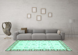 Machine Washable Oriental Turquoise Traditional Area Rugs in a Living Room,, wshabs2963turq