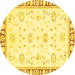 Round Machine Washable Oriental Yellow Traditional Rug, wshabs2963yw